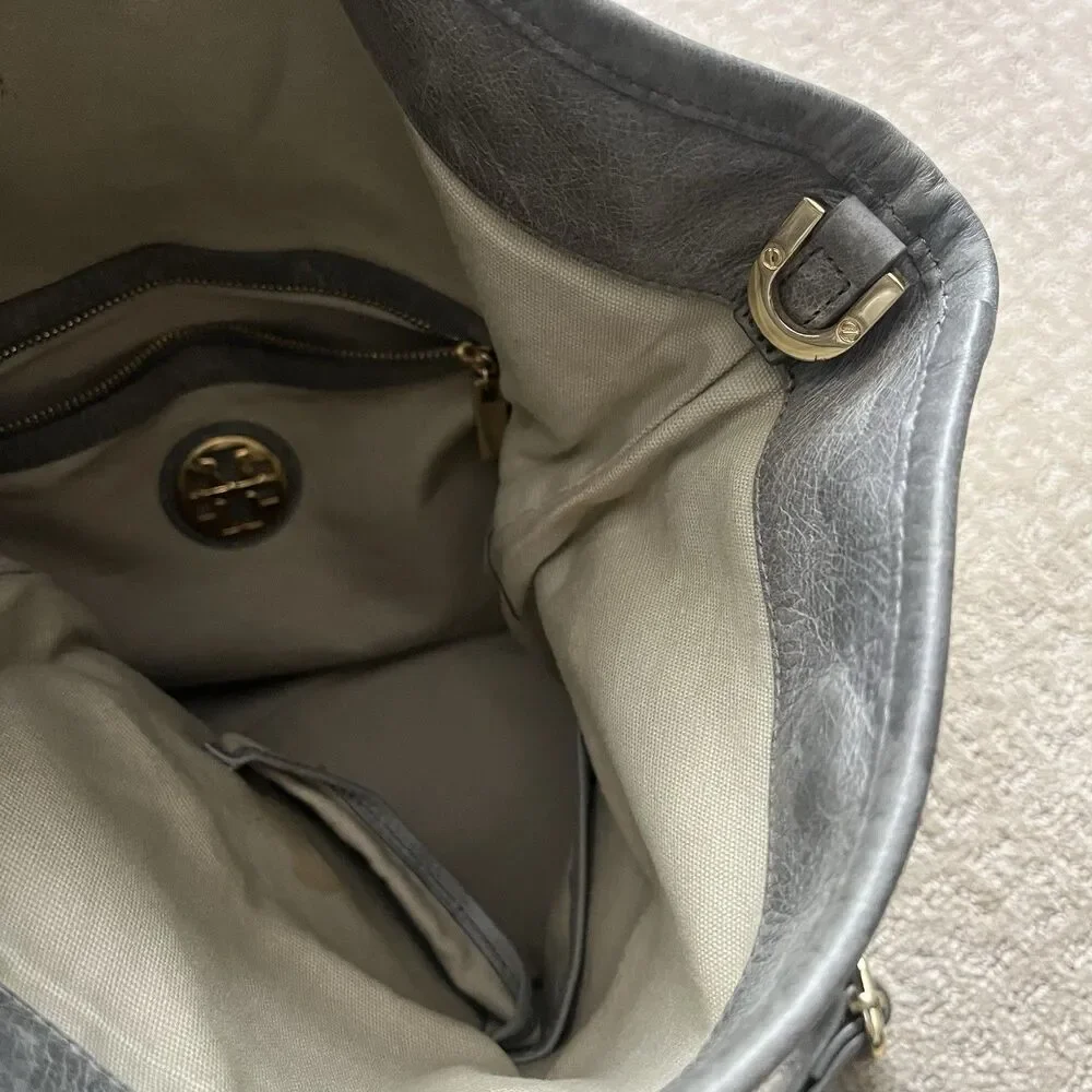 Tory Burch Convertible City Messenger Gray Leather Gold Chain Foldover Crossbody